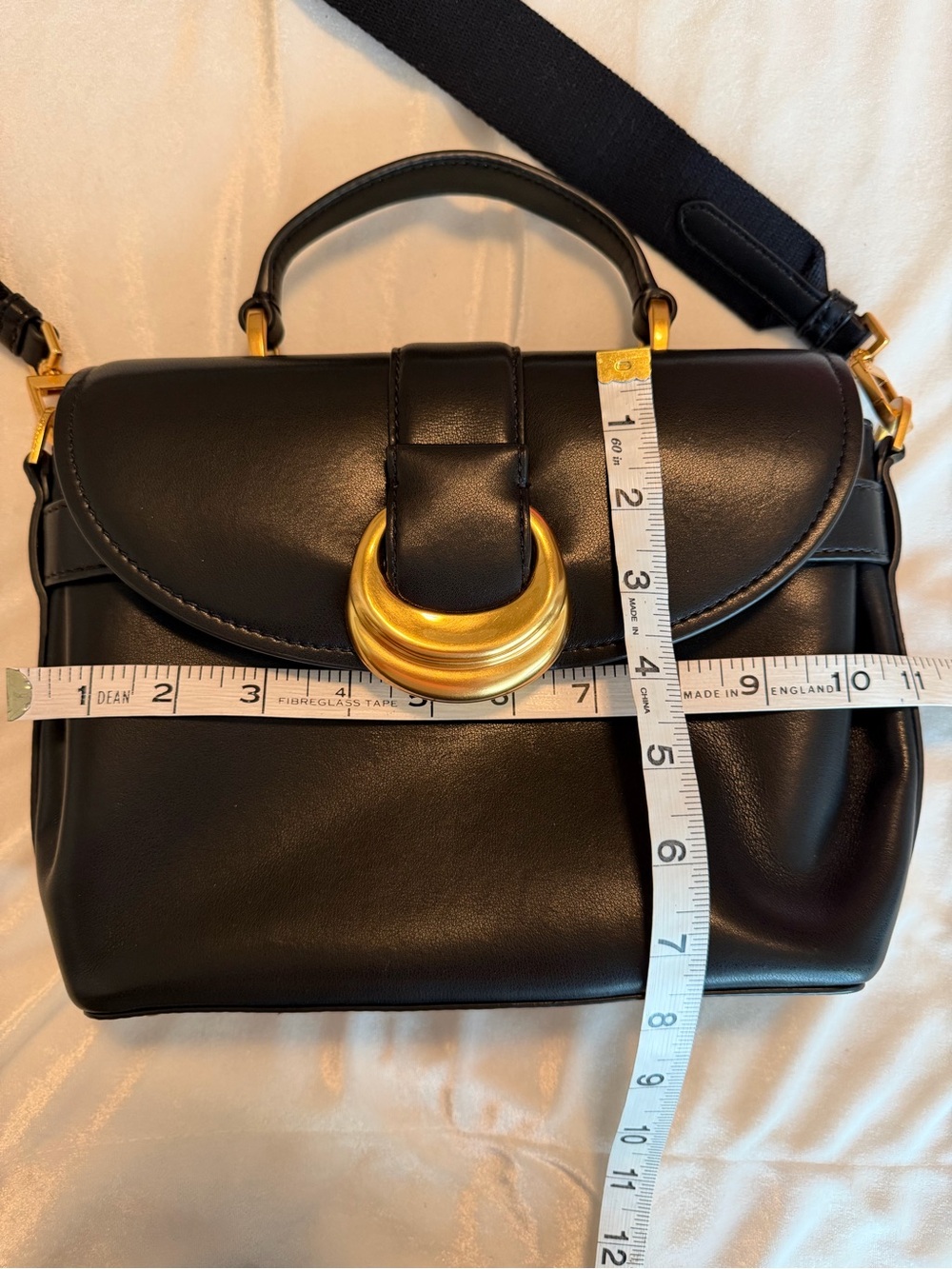 Donna Karan Black Leather Top-Handle Shoulder Bag, Gold Hardware, detachable str - Picture 5 of 11